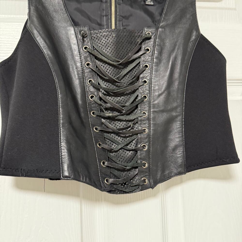 First Genuine Leather Women's Black Lace Up Corset Vest Size Medium - Picture 5 of 12